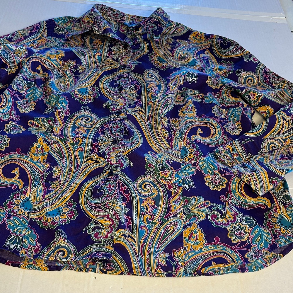 Jones New York Signature Purple Paisley Button Up Long-sleeve Career Top Sz 2X| - Picture 4 of 12